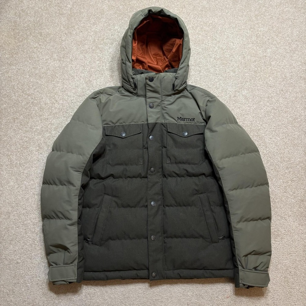 Marmot Fordham 700 Down Puffer Jacket Mens Medium Green Hooded Winter Gorp